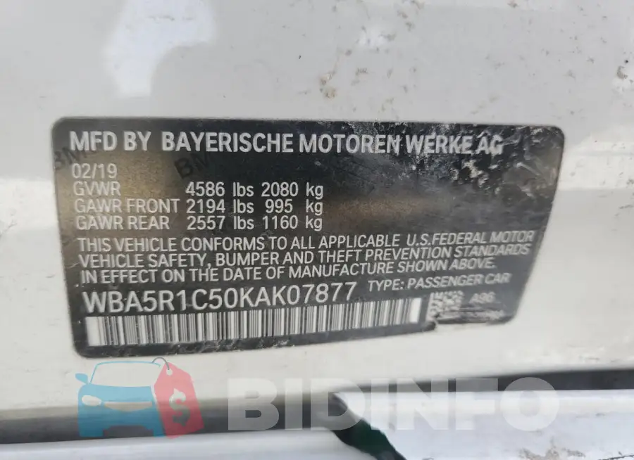 WBA5R1C50KAK07877 Photo# 12