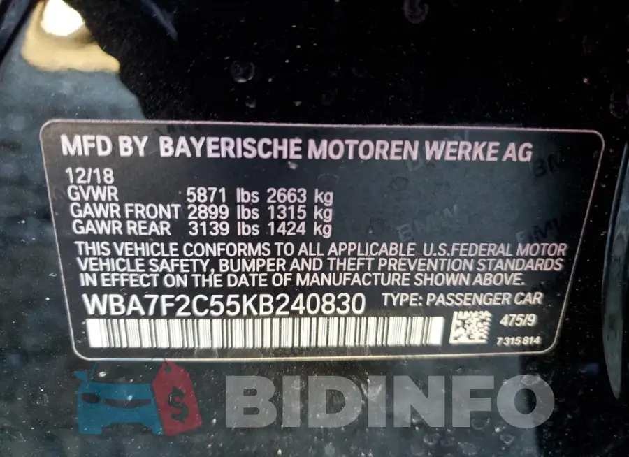 WBA7F2C55KB240830 Photo# 12