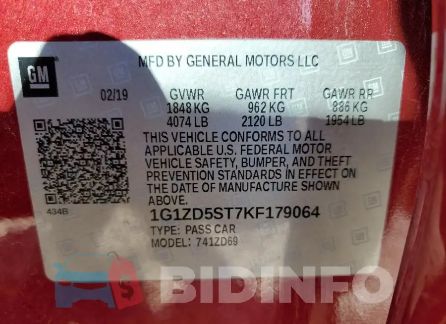 1G1ZD5ST7KF179064 Photo# 12