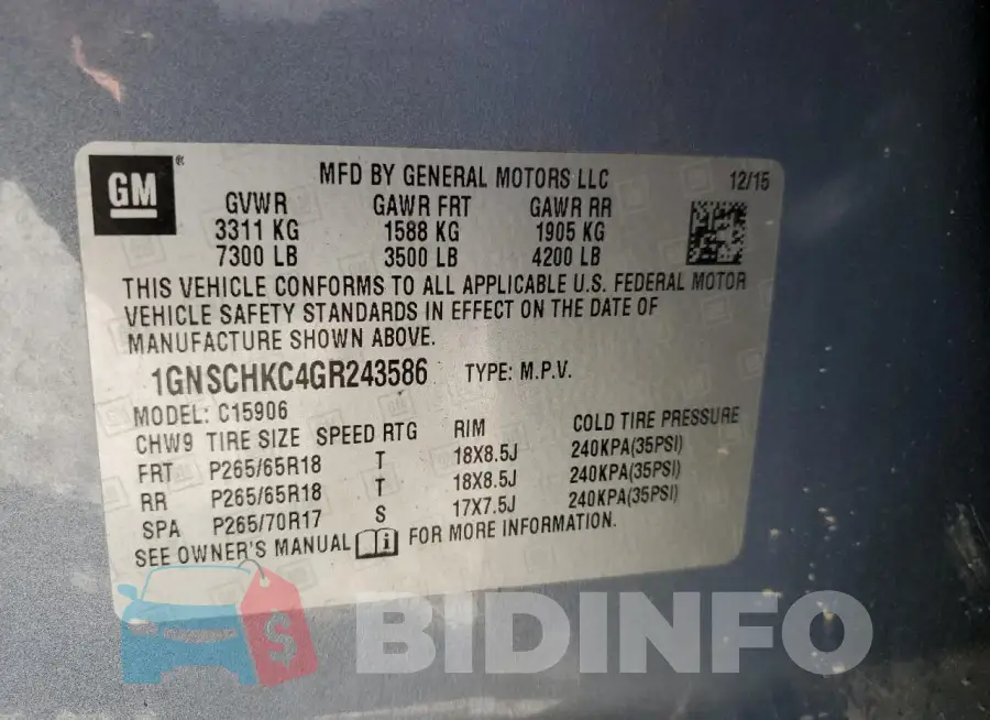 1GNSCHKC4GR243586 Photo# 13