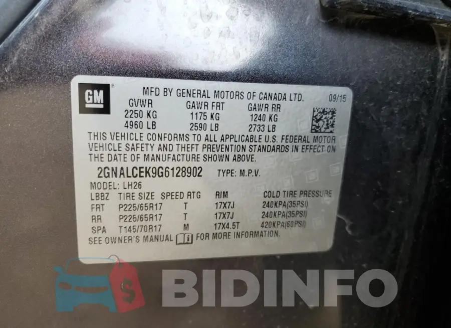 2GNALCEK9G6128902 Photo# 13