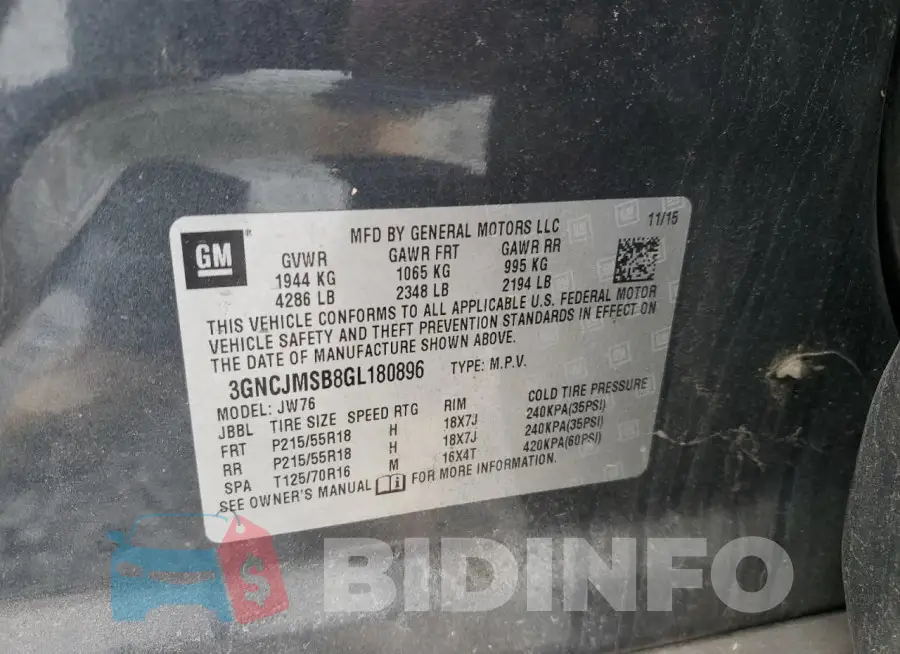 3GNCJMSB8GL180896 Photo# 12