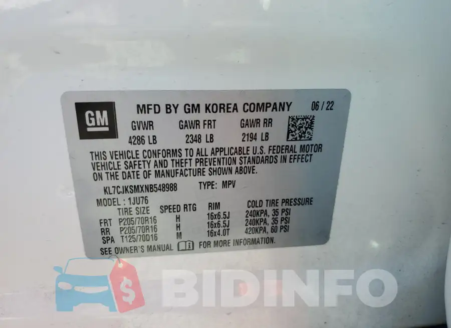 KL7CJKSMXNB548988 Photo# 14