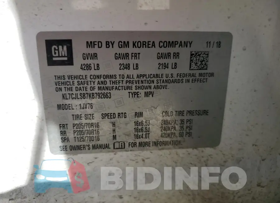 KL7CJLSB7KB792663 Photo# 14