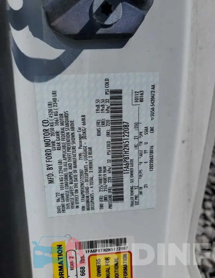 1FA6P8TH2N5122087 Photo# 13
