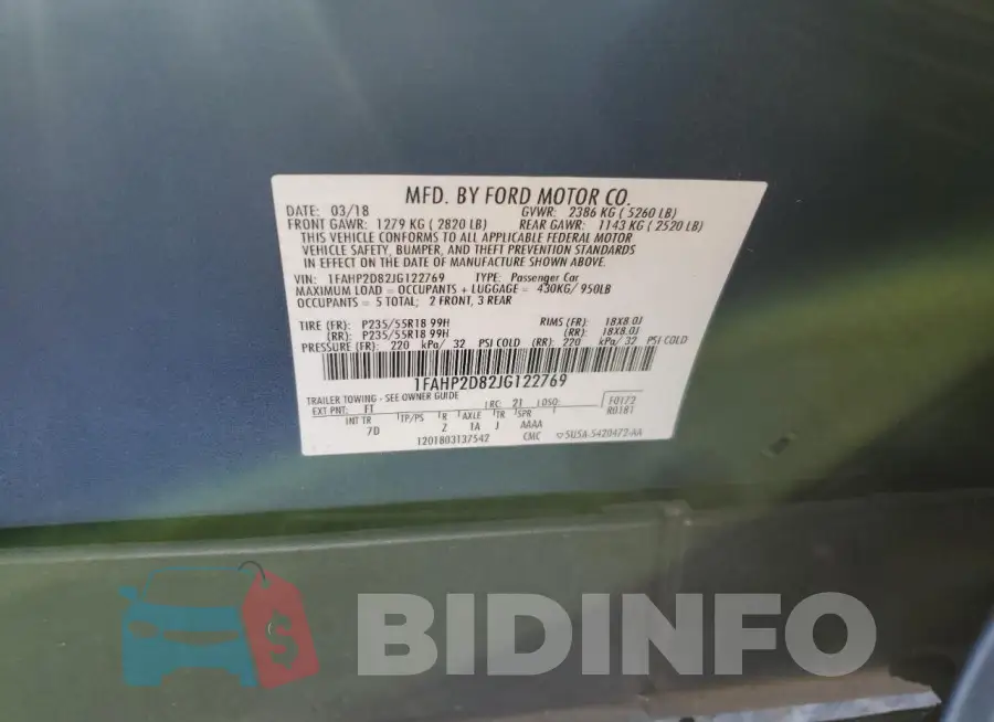 1FAHP2D82JG122769 Photo# 12
