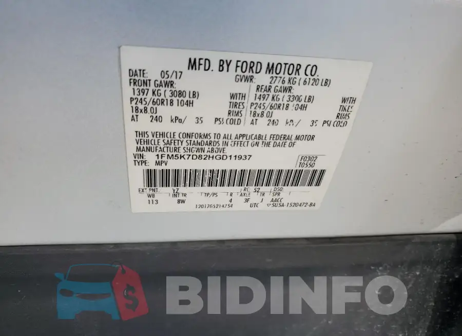 1FM5K7D82HGD11937 Photo# 13