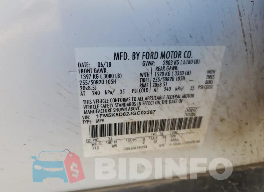 1FM5K8D82JGC02387 Photo# 13