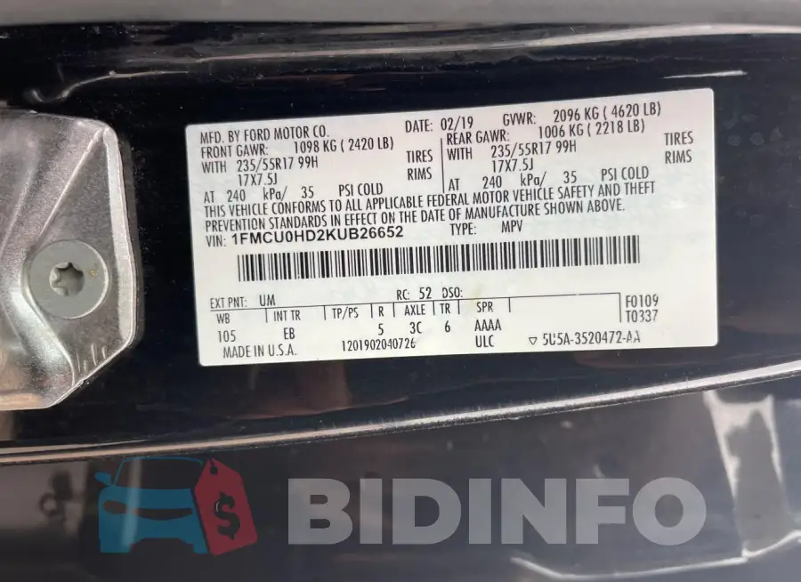 1FMCU0HD2KUB26652 Photo# 10