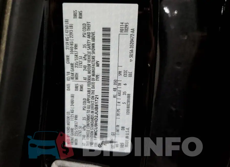 1FMCU9HD2JUB81721 Photo# 13