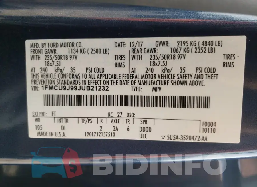 1FMCU9J99JUB21232 Photo# 14