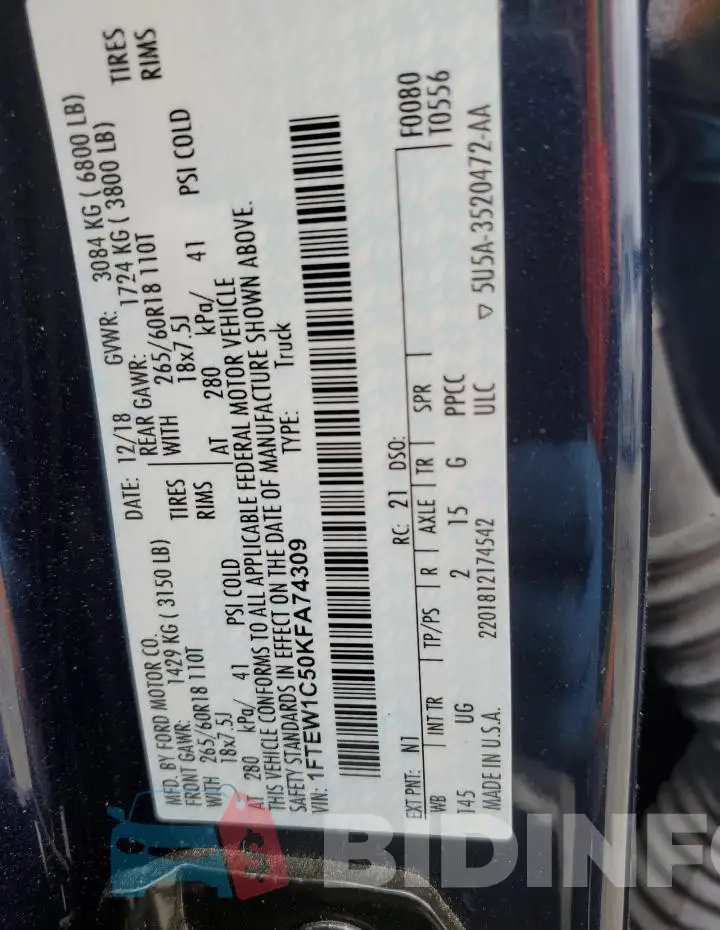 1FTEW1C50KFA74309 Photo# 12