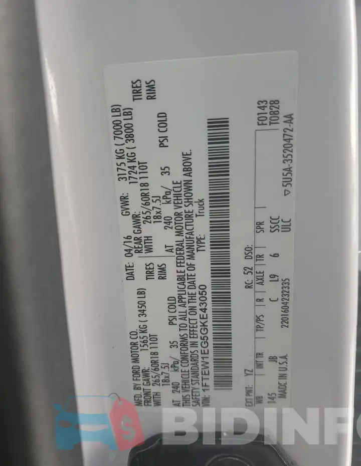 1FTEW1EG5GKE43050 Photo# 13