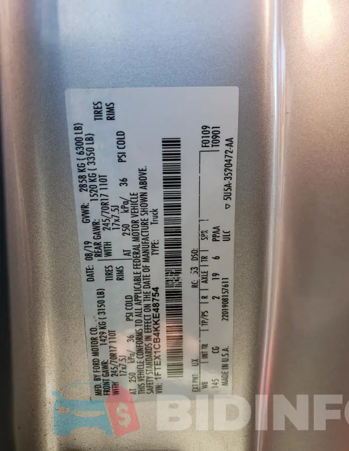 1FTEX1CB4KKE48754 Photo# 12