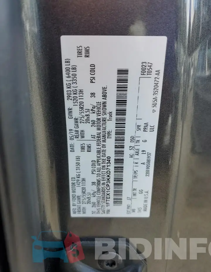 1FTEX1CP3KKD71340 Photo# 12