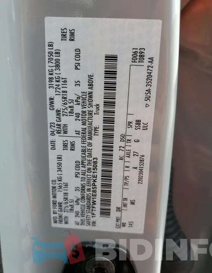 1FTFW1E85PKE15083 Photo# 12