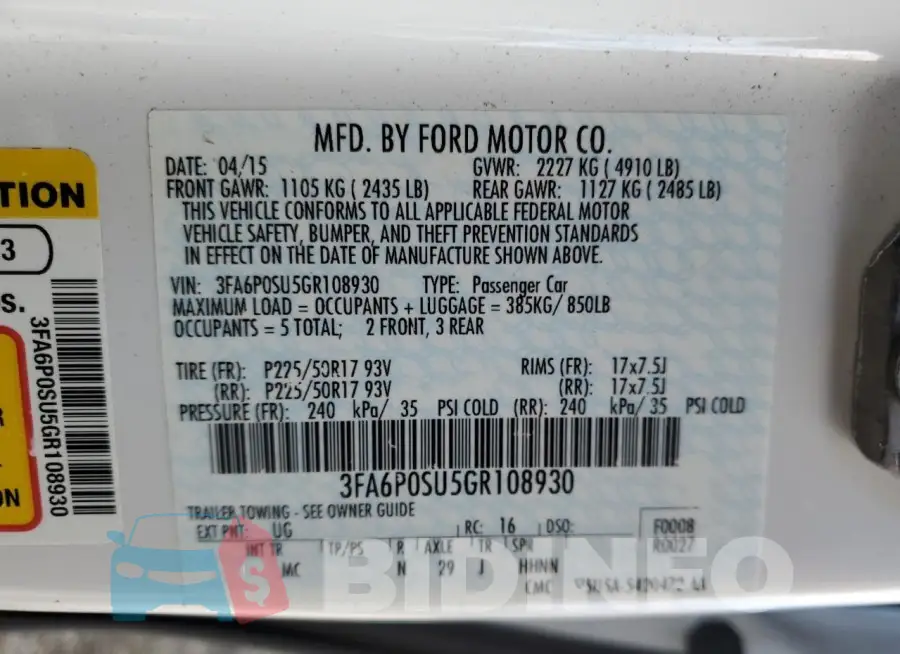 3FA6P0SU5GR108930 Photo# 12