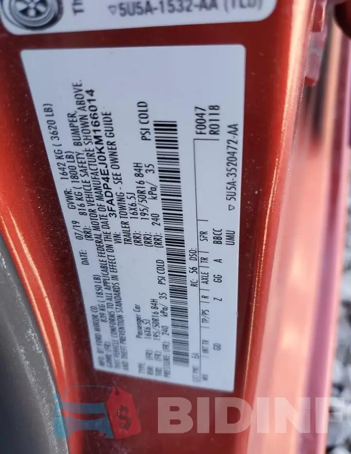 3FADP4EJ0KM166014 Photo# 13