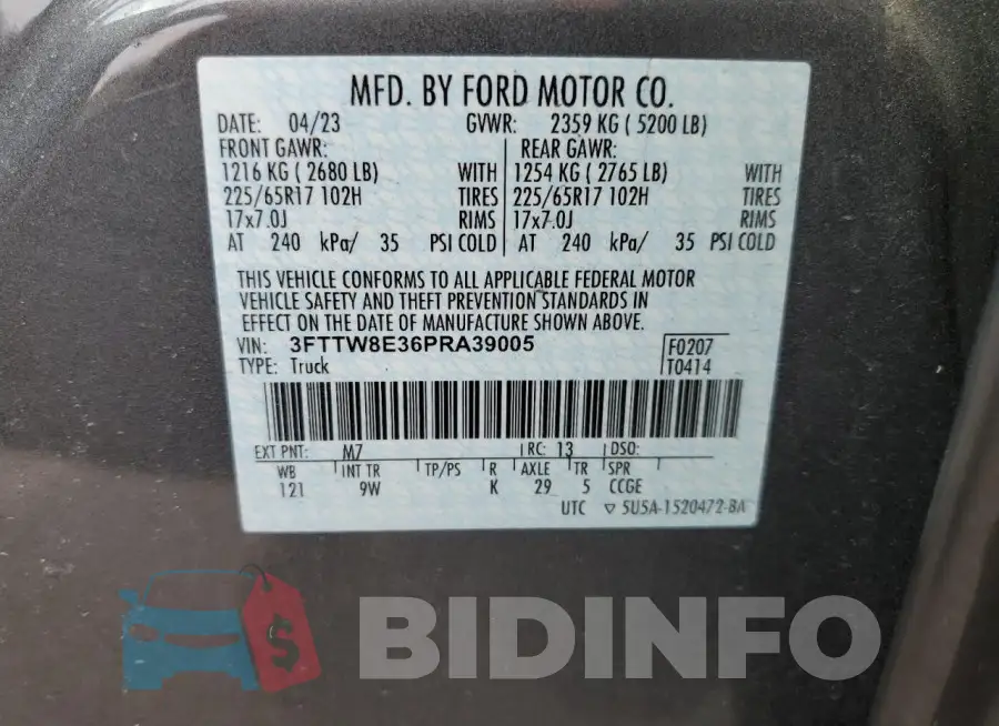 3FTTW8E36PRA39005 Photo# 13