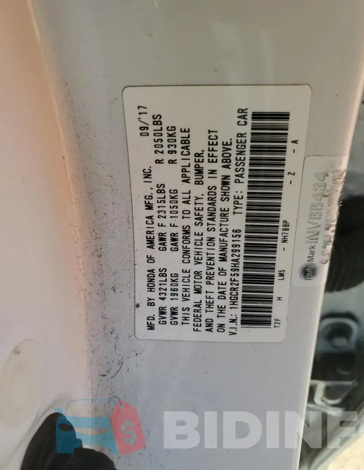 1HGCR2F59HA299156 Photo# 12