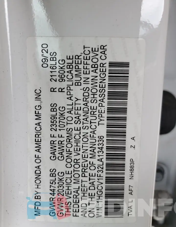 1HGCV1F32LA134336 Photo# 13