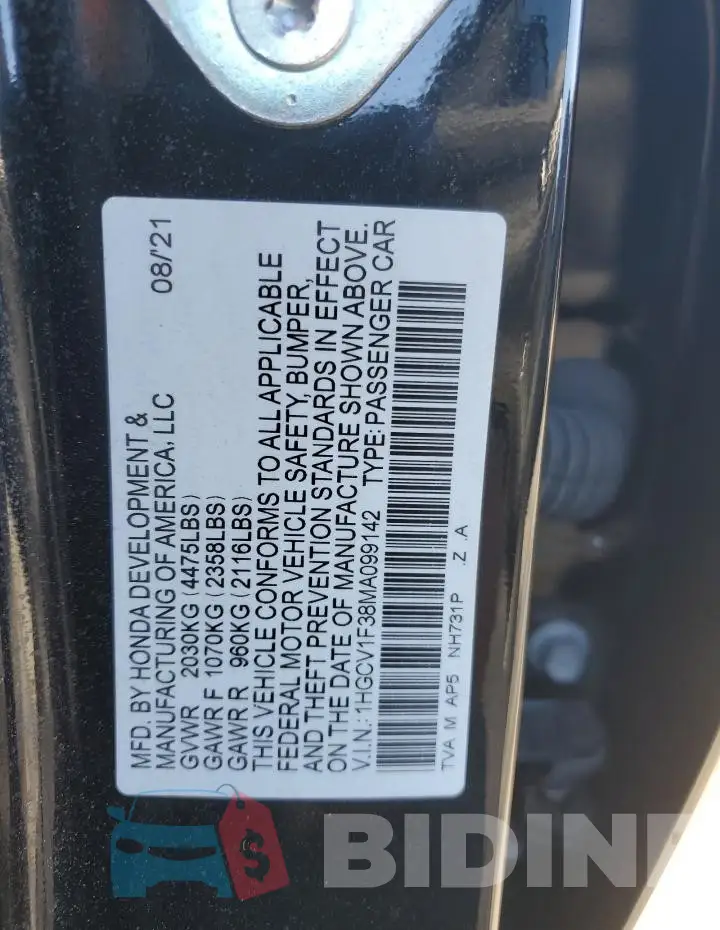 1HGCV1F38MA099142 Photo# 12