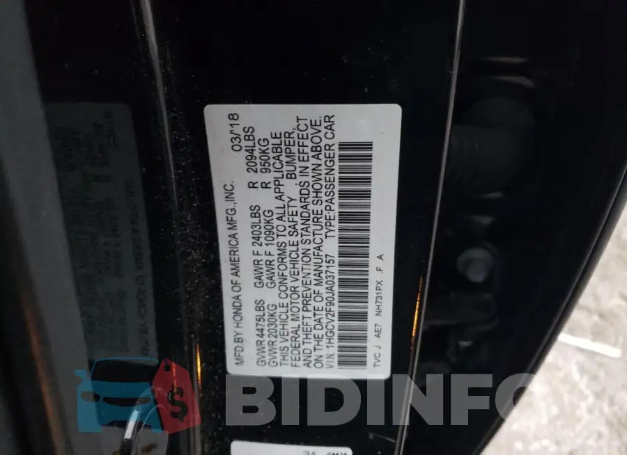 1HGCV2F90JA037157 Photo# 12