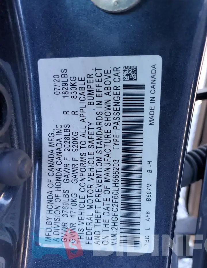 2HGFC2F60LH566203 Photo# 13