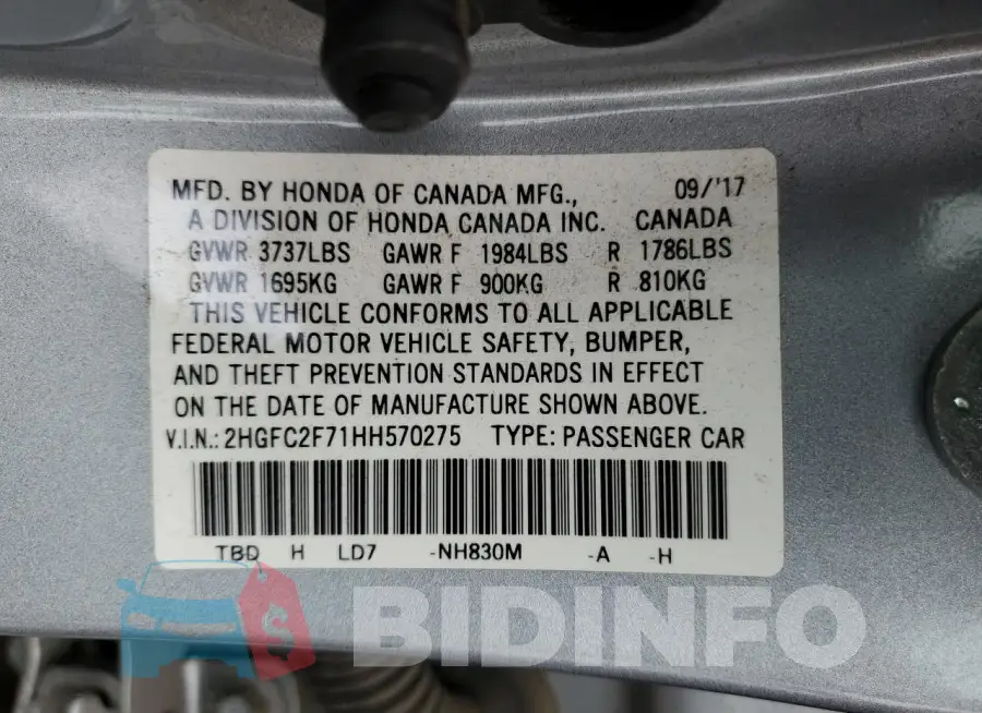 2HGFC2F71HH570275 Photo# 13