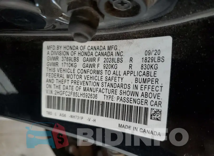 2HGFC2F85LH592636 Photo# 12