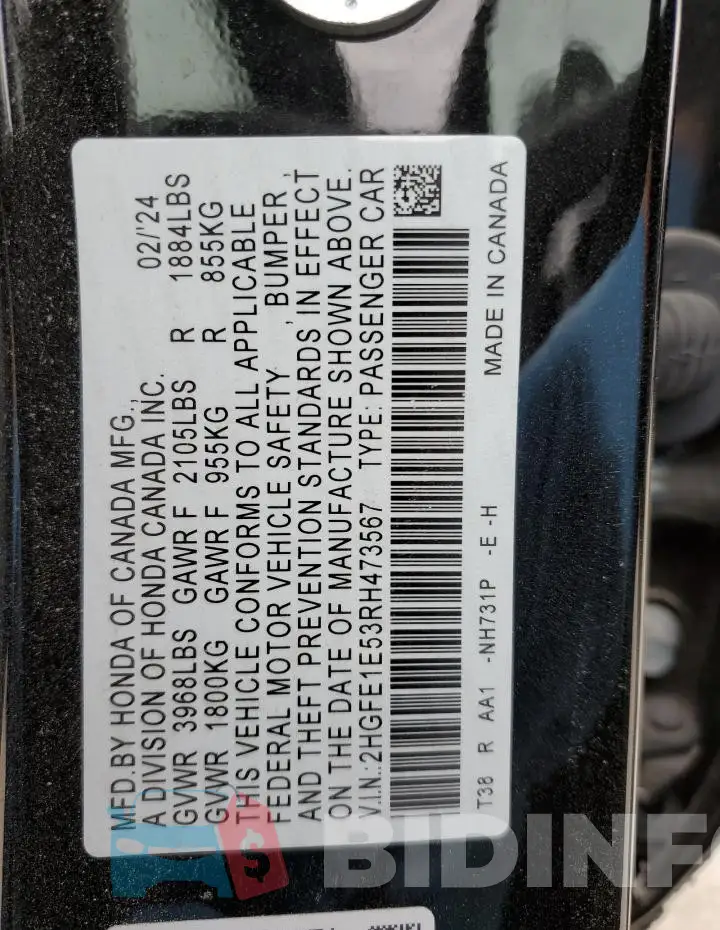 2HGFE1E53RH473567 Photo# 13