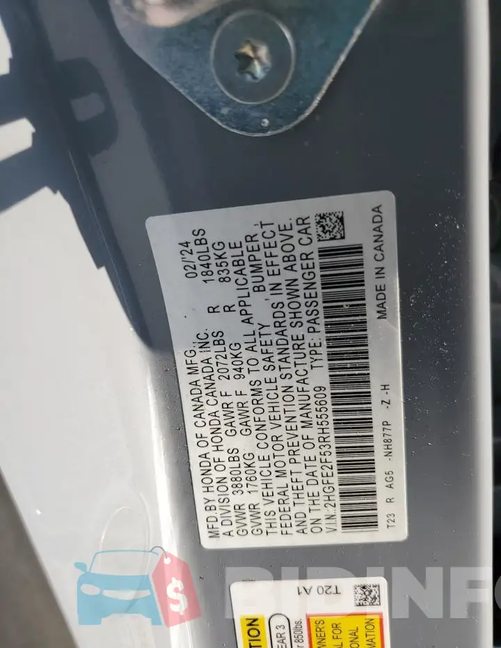 2HGFE2F53RH555609 Photo# 12