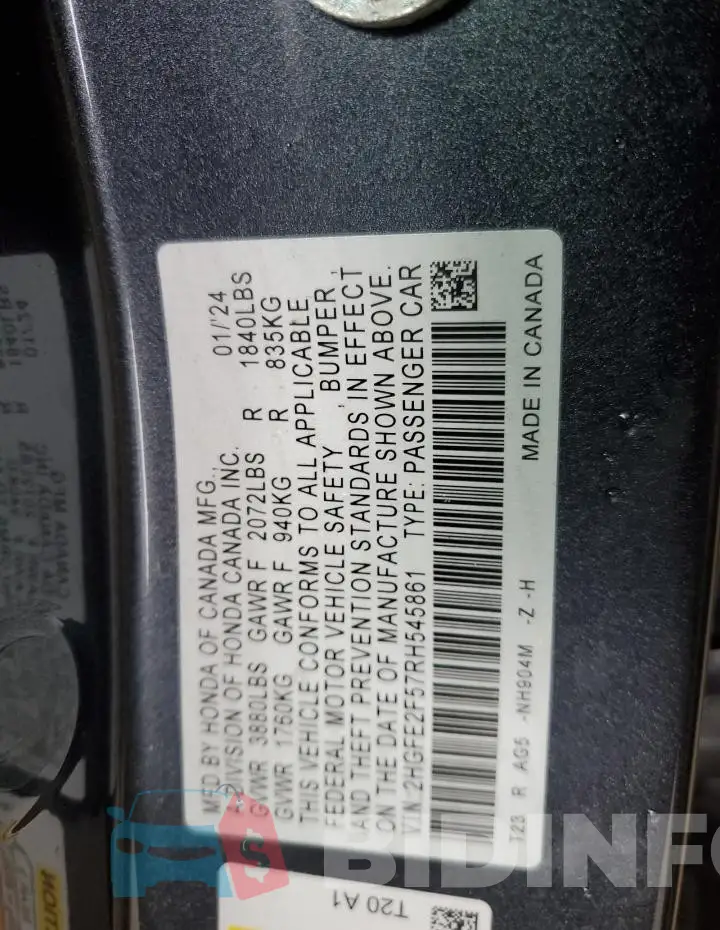 2HGFE2F57RH545861 Photo# 12