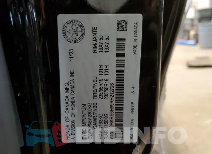 2HKRS6H99RH212726 Photo# 14