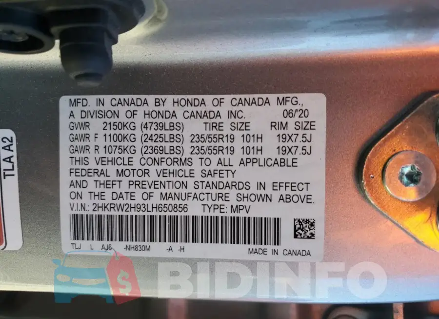 2HKRW2H93LH650856 Photo# 13