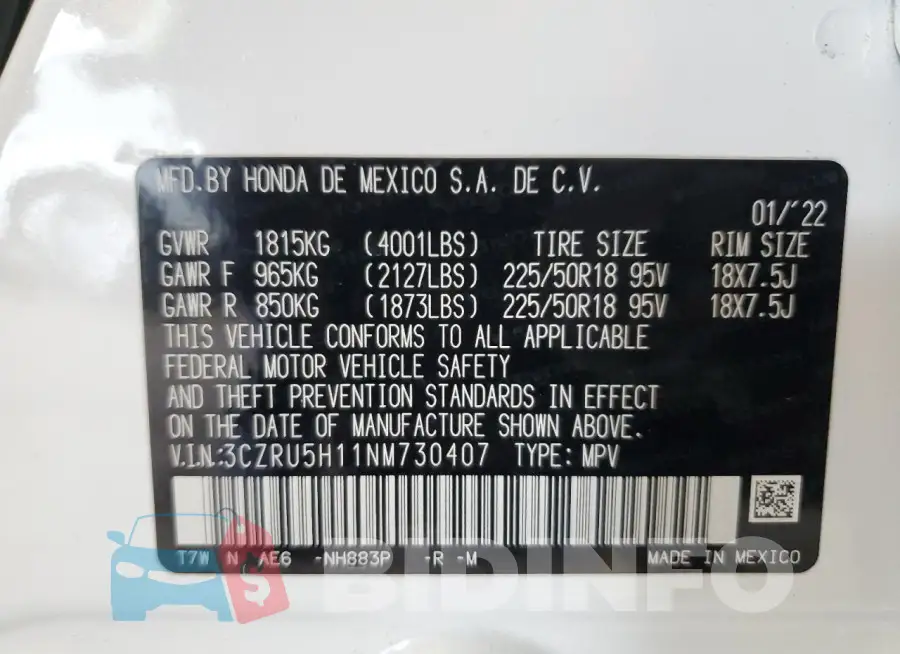 3CZRU5H11NM730407 Photo# 12