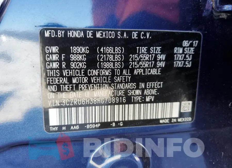 3CZRU6H38HG708916 Photo# 12