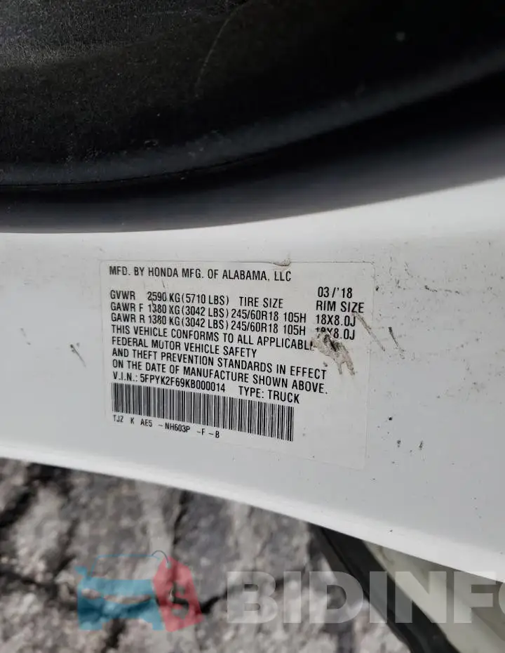 5FPYK2F69KB000014 Photo# 12