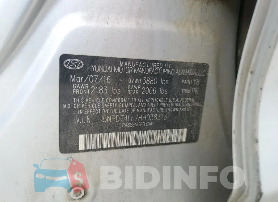 5NPD74LF7HH038313 Photo# 12