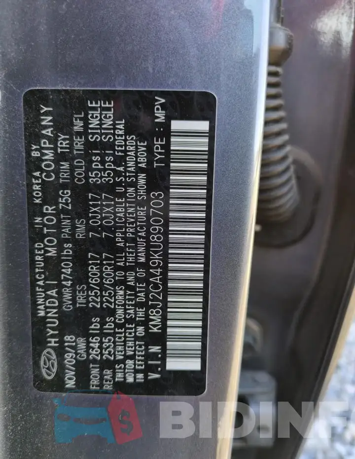 KM8J2CA49KU890703 Photo# 13