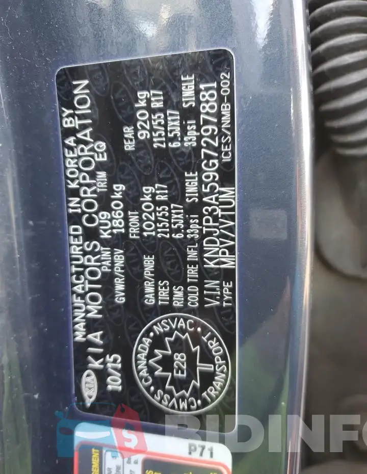 KNDJP3A59G7297881 Photo# 12