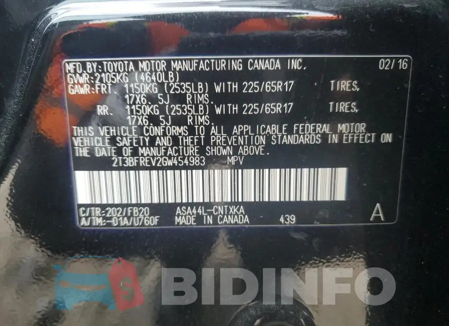 2T3BFREV2GW454983 Photo# 14