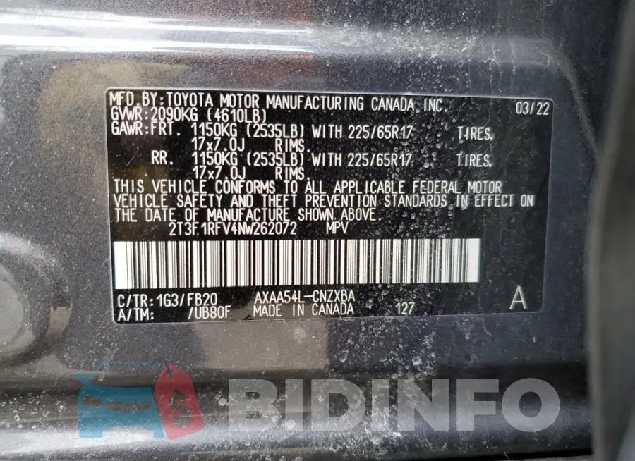 2T3F1RFV4NW262072 Photo# 13