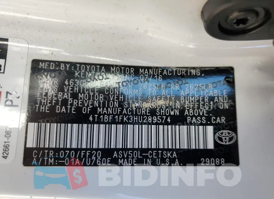 4T1BF1FK3HU289574 Photo# 12