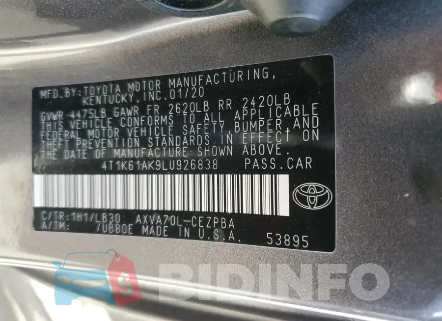 4T1K61AK9LU926838 Photo# 12