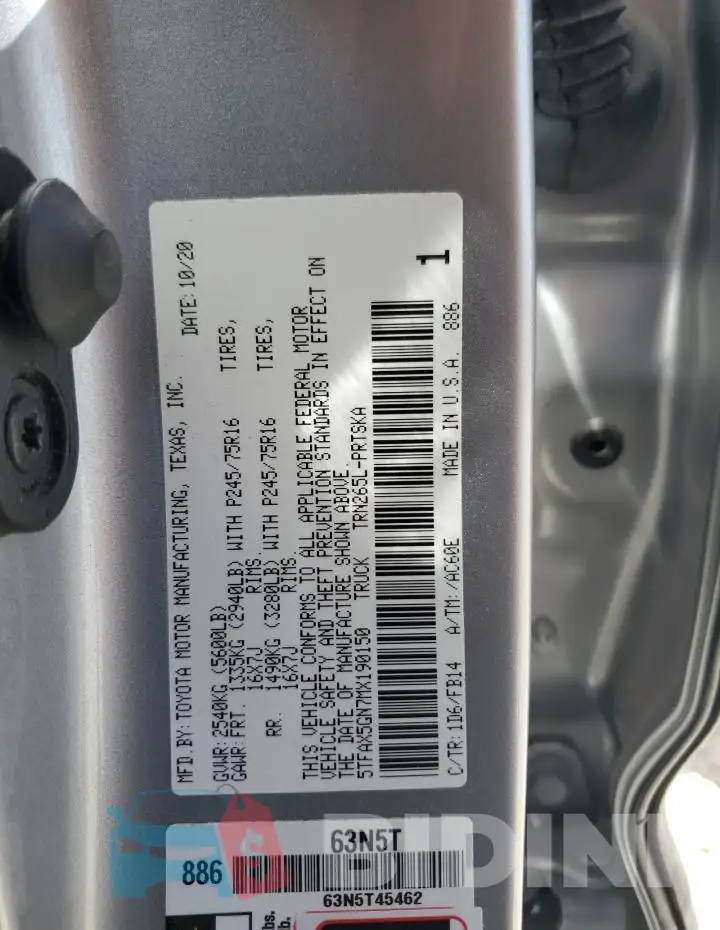 5TFAX5GN7MX190150 Photo# 12