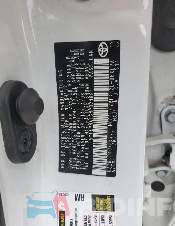 5YFEPMAE6NP321881 Photo# 12