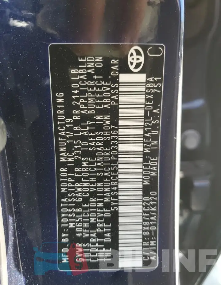 5YFS4RCE5LP033367 Photo# 12