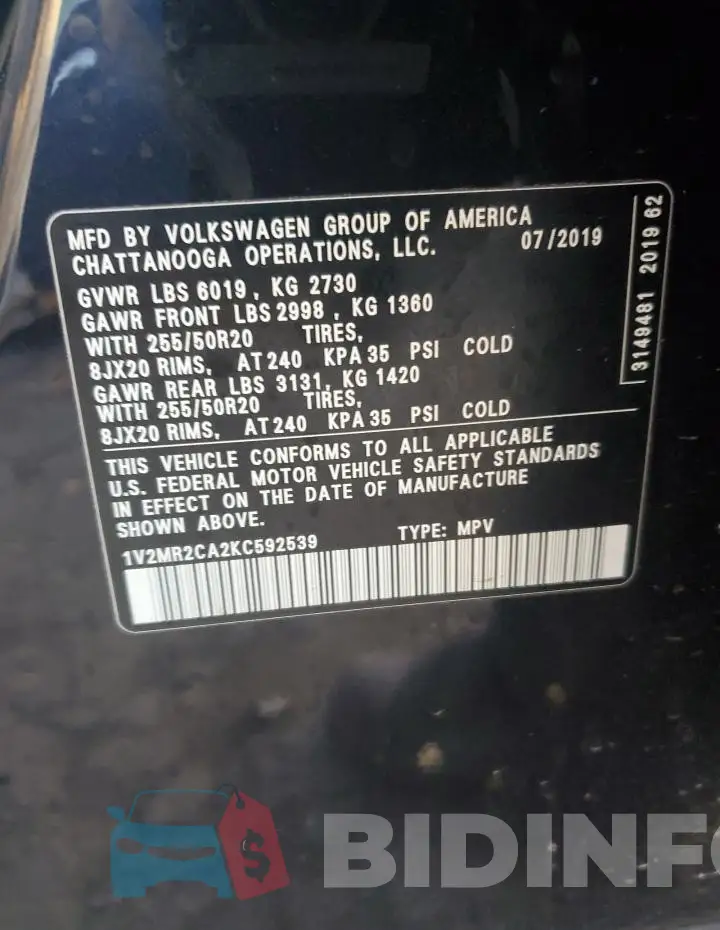 1V2MR2CA2KC592539 Photo# 13