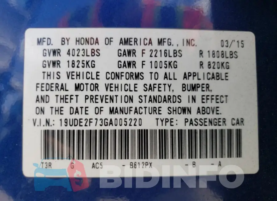 19UDE2F73GA005220 Photo# 12